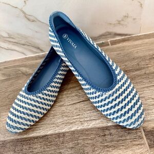 VIVAIA Blue and White NEW Stripe Women's Ballerina Flats Comfort